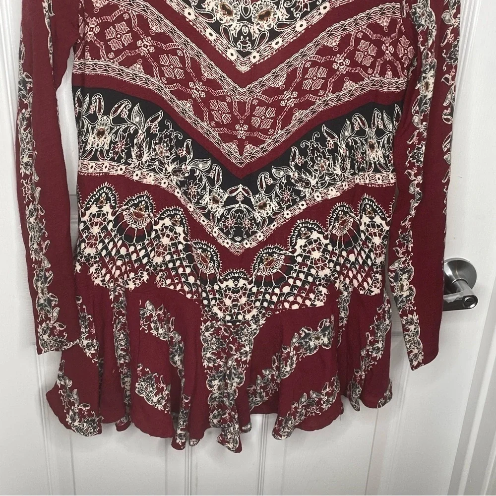 Free People Smooth Talker Tunic in Burgundy/Red S